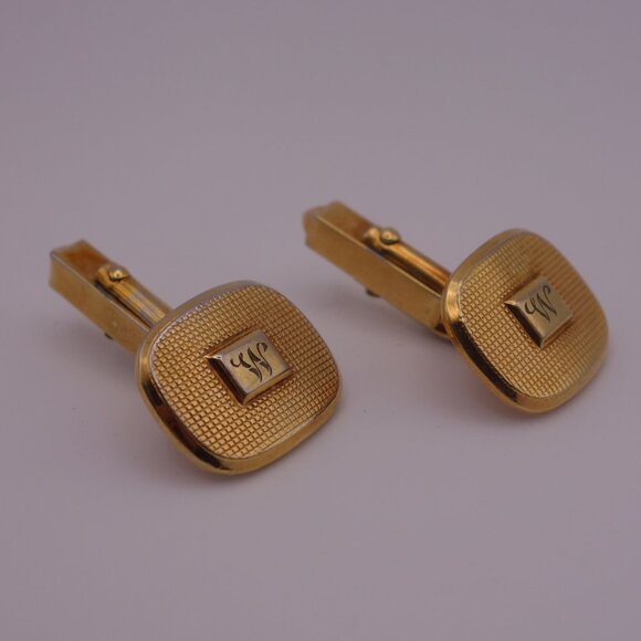 Letter W or M Gold Color Cuff Links - Picture 2 of 12